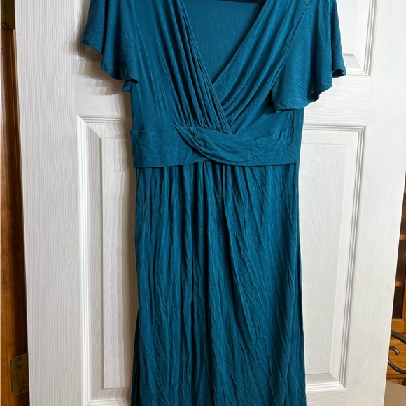 Chic Teal Midi Dress Maternity Medium - Picture 1 of 2